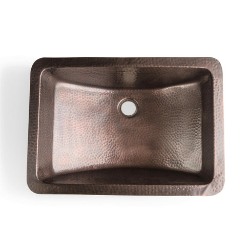 Pure Copper Hand Hammered 21 inch Venetian Dual Mount Drop In Undermount Bathroom Sink